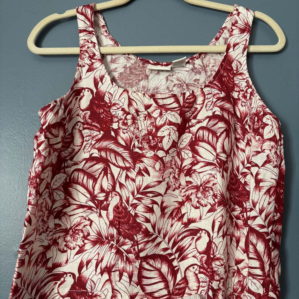 Rachel Zoe Womens Ivory All-Over Botanical Print Tropical Linen Tank Top